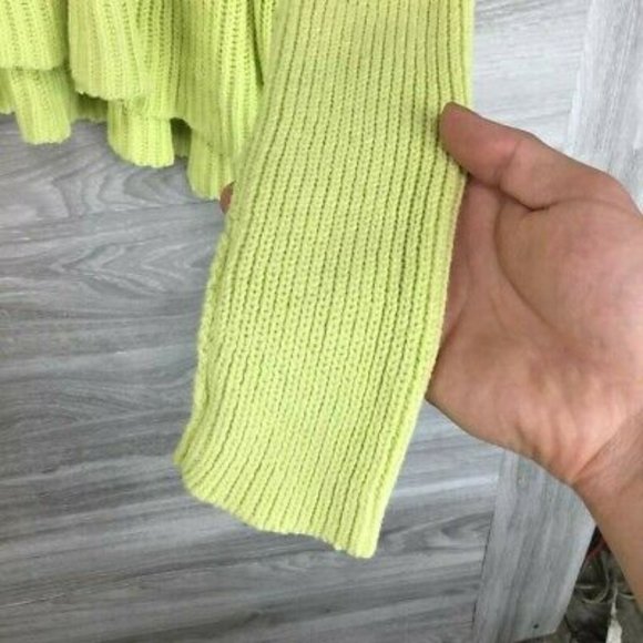 FREE PEOPLE | Neon Lime Green Cowl Neck Ruffle Hem Layer Cake Boho Knit Sweater - Picture 7 of 9